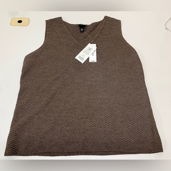 Women’s Large Diagonal Oak 100% Wool Crepe Sleeveless EILEEN FISHER Top - Picture 7 of 16